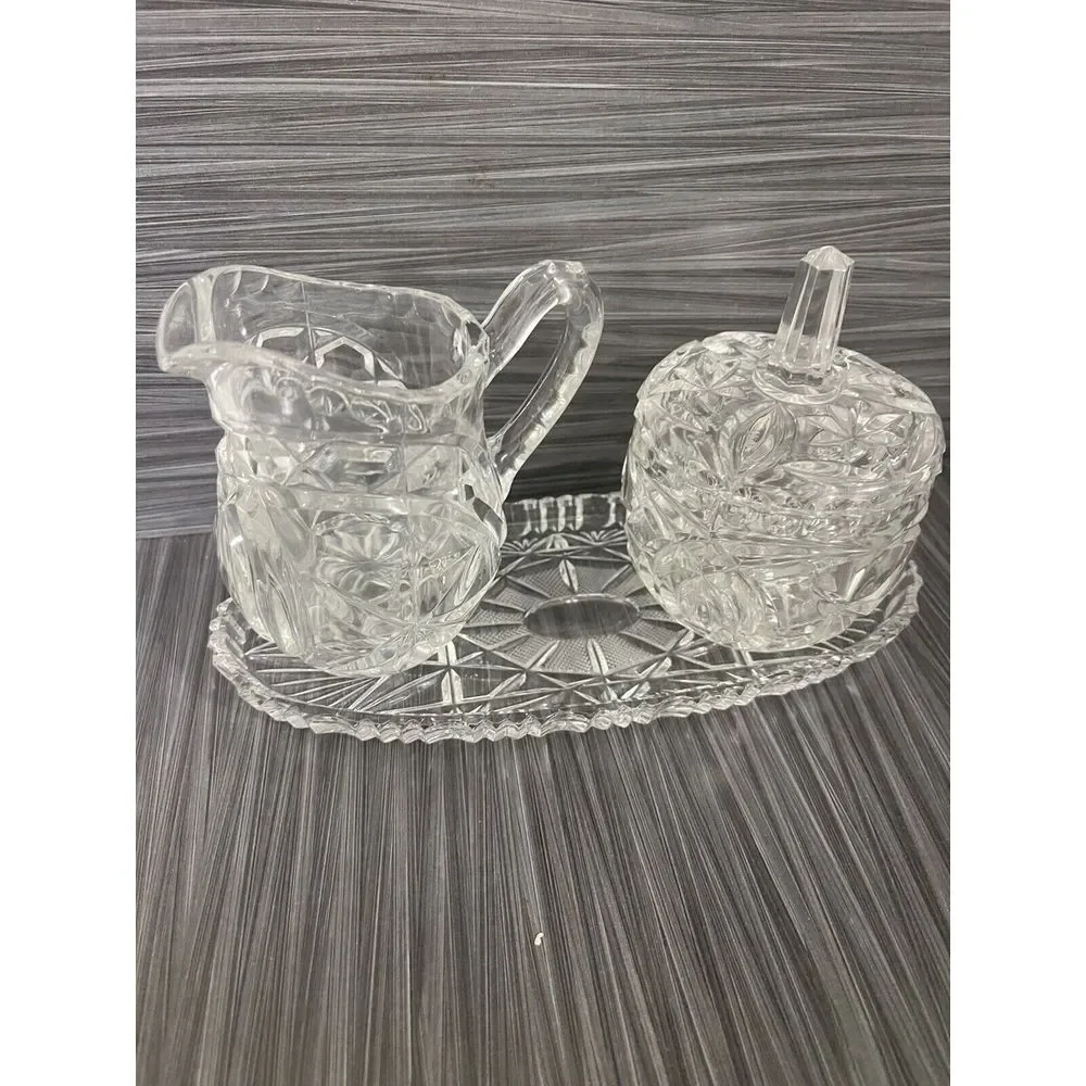Vintage & Antique Crystal Glass Sugar And‎ Cream Glass, Serving Tray,